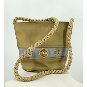 RODO Italy Leather Shoulder Bag Golden Logo Gold Gray Rope Strap